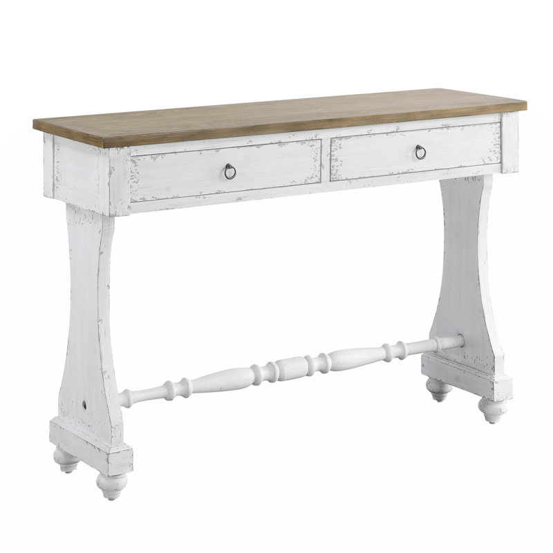 Antique White Wood and Metal Console Table with Storage