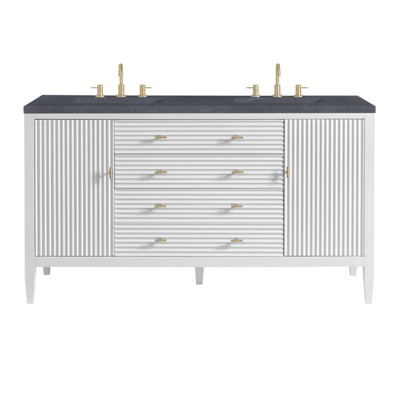 Myrrin 60'' W Double Vanity, Charcoal Soapstone, Bright White, 8" Widespread