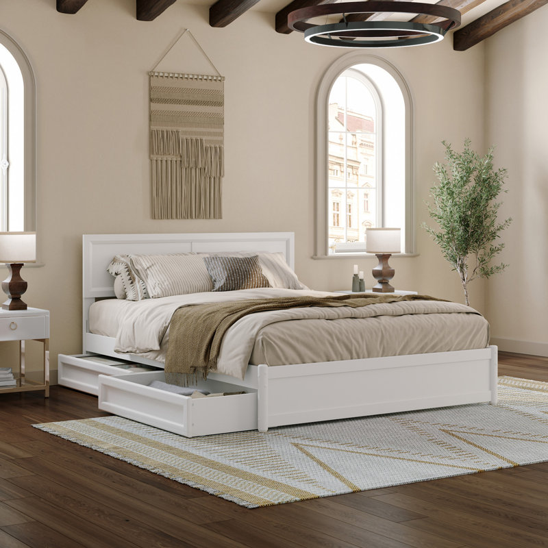 Astley Wood Panel Storage Bed, White, Queen
