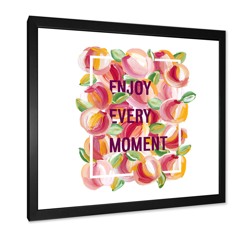 Enjoy Every Moment - Art textuel sur toile, H 30 po x l 30 po x P 1 po, Cadre photo noir