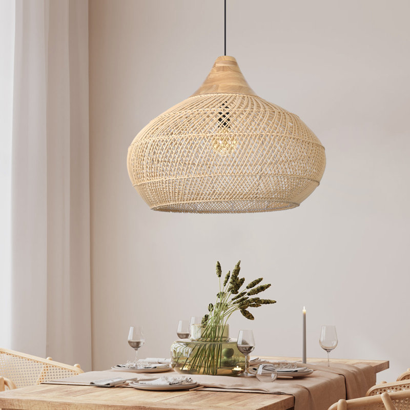 Luminaire suspendu en rotin naturel 1 lumière, H 17,72 po x l 23,62 po x P 23,62 po