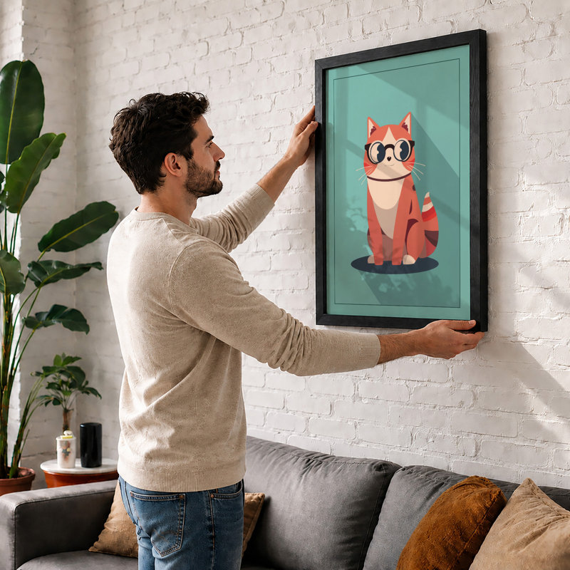 Cool Cat in Shades Modern - Framed Print, A4 - 29.7 x 21.0 cm, White