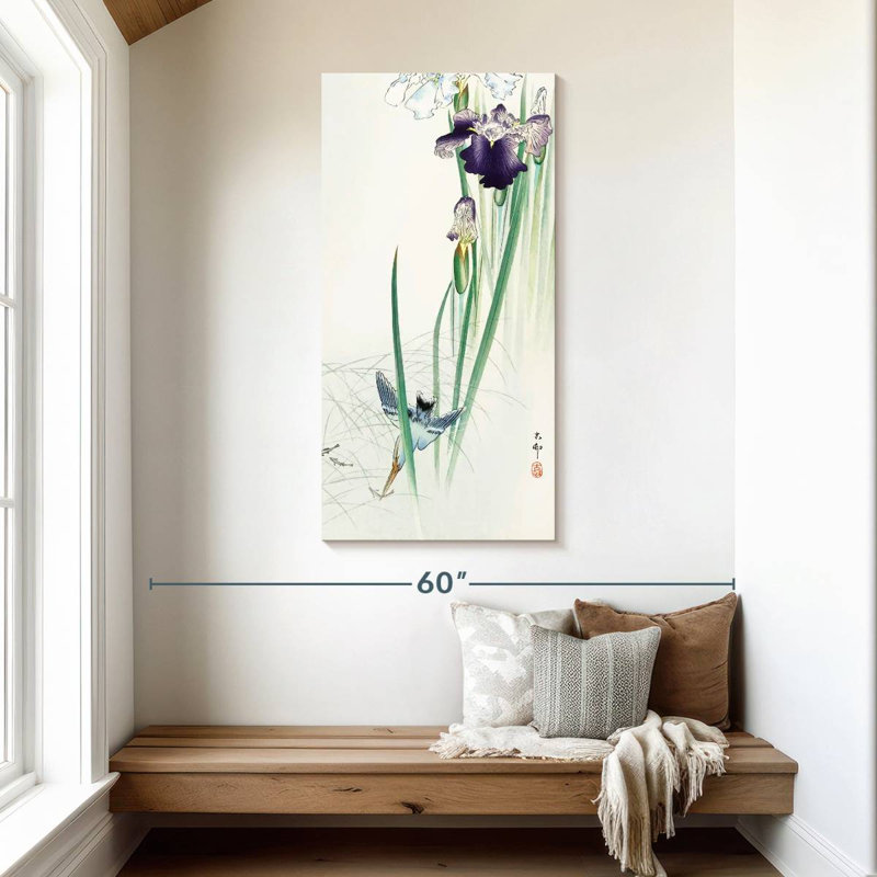Kingfisher And Irises, H 48 po x l 24 po