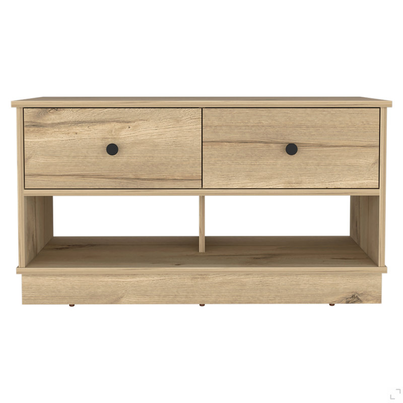 Rectangle 2-Shelf 2-Drawer Storage Bench, Light Oak