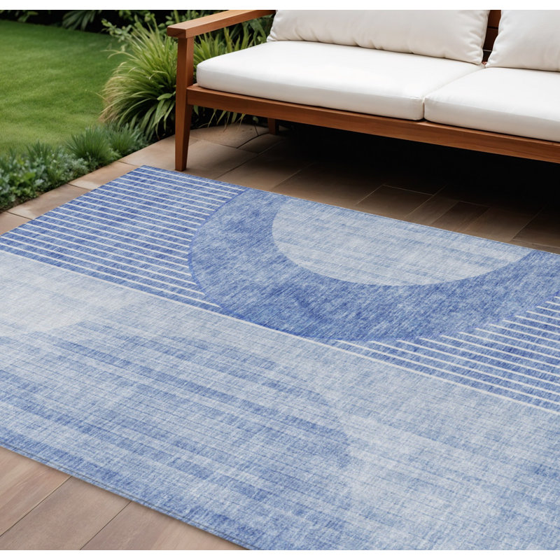 Tapis intérieur / extérieur lavable bleu et bleu ciel HomeRoots 8 pi x 10 pi