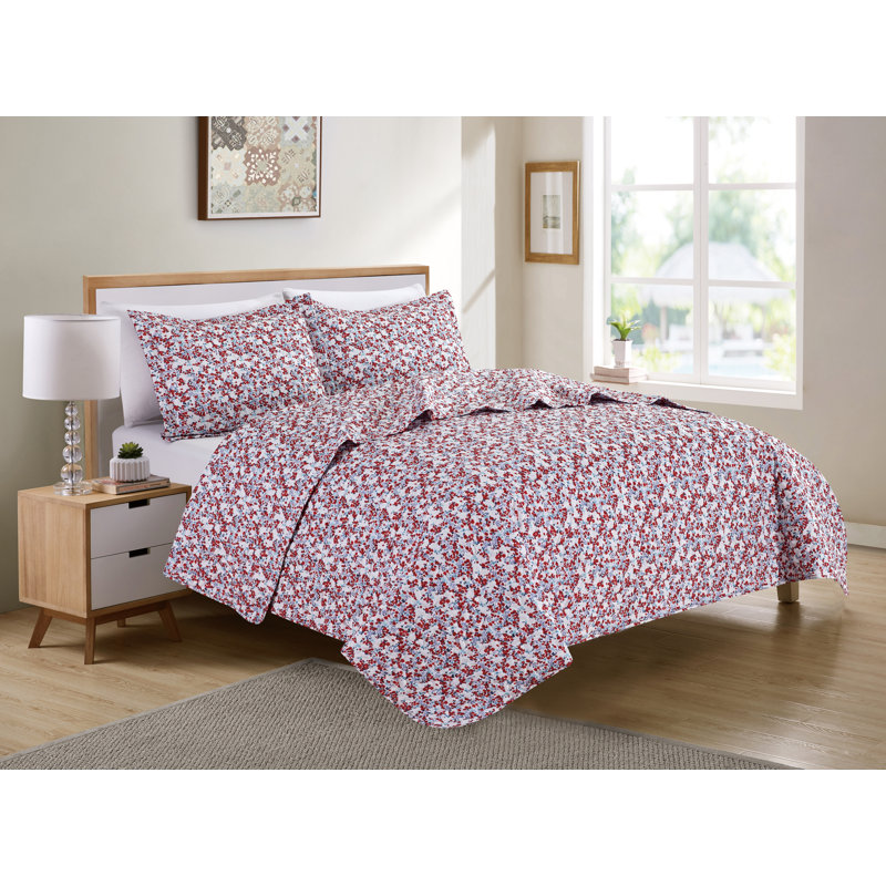 Polyester Satin Floral Quilt, Queen Quilt + 2 Shams
