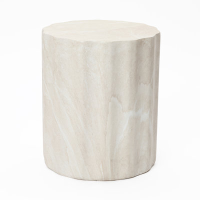 Faux Travertine MgO Outdoor Side Table, 17.72″ Tall, Small Space Friendly