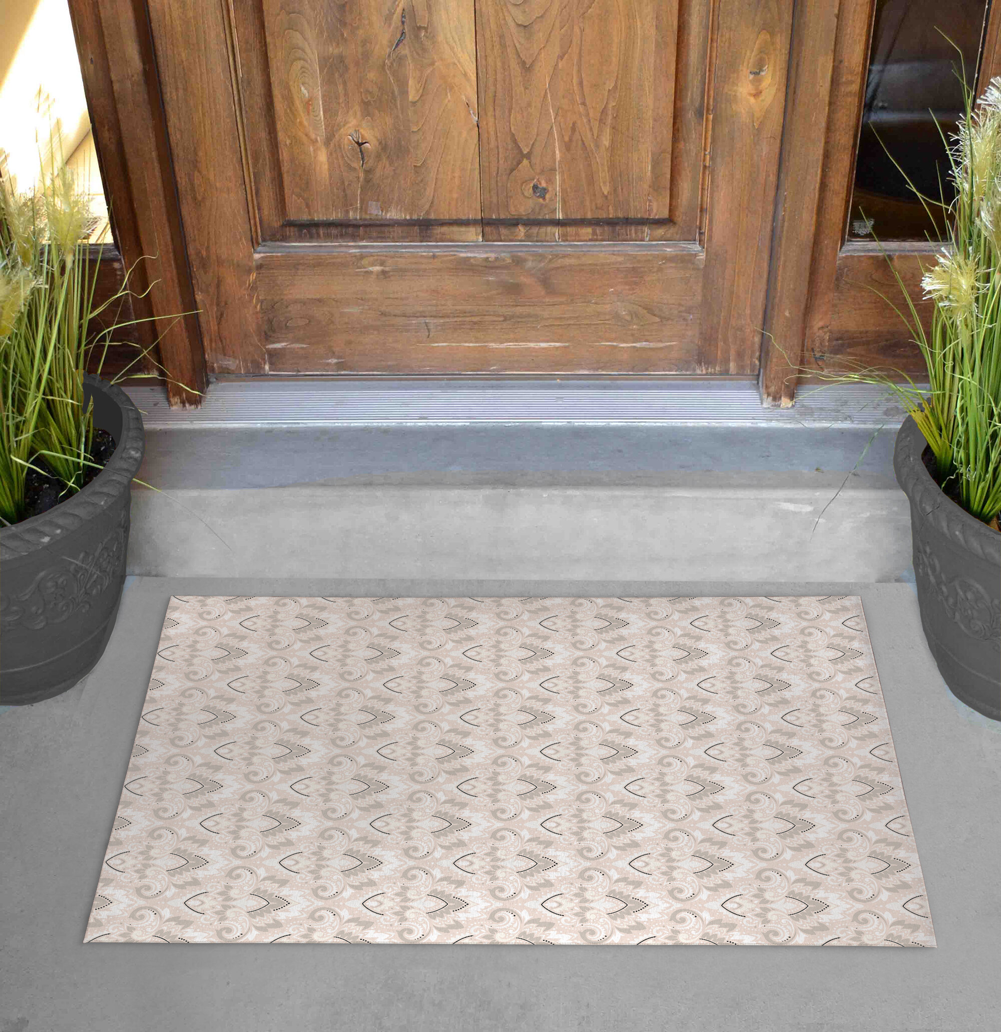 Morocco Modern Indoor/Outdoor Rubber Grill Doormat 24x36 - Paisley Rubber Coir Border Wildon Home