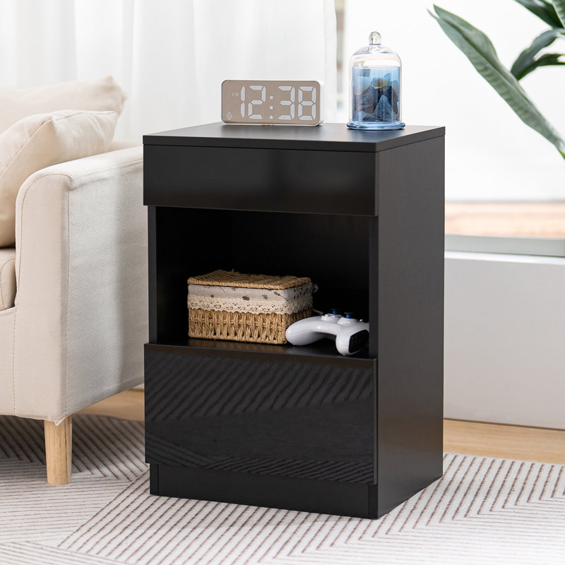Baeugris 2-Drawer Nightstand with Open Shelf, Black
