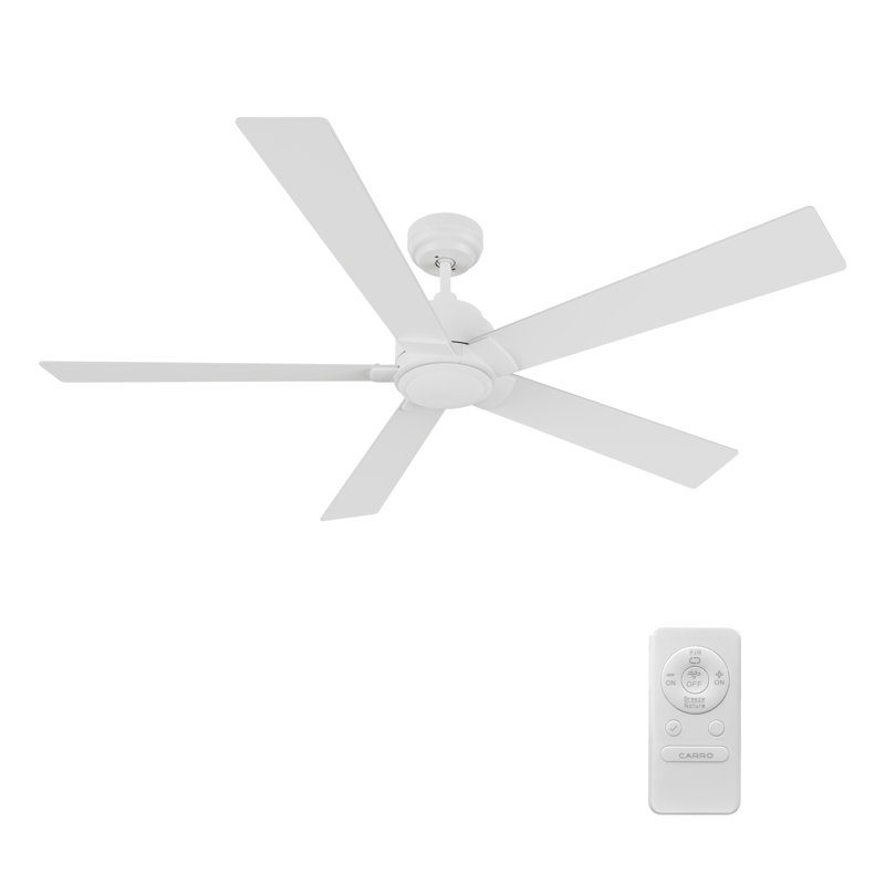  60'' 5 Blades DC Motor Ceiling Fan with Downrod, Remote Control, without Light, White