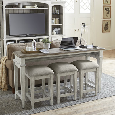 Haylee Console Table Set w/ 3 Upholstered Stools