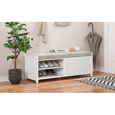 Banc à chaussures avec rangement et coussin, banc de rangement avec charme rétro, banc de vestibule