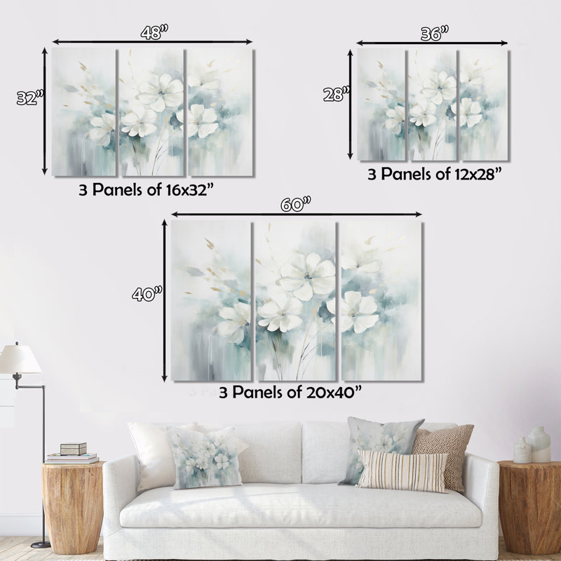 Oasis botanique bleue II 3 pièces, H 40 po x l 60 po x P 1 po
