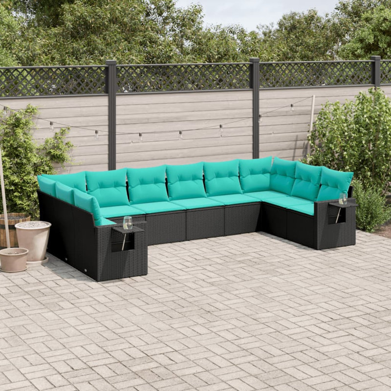  Ensemble de canapé de patio 10 pièces avec coussins en rotin de polyester noir