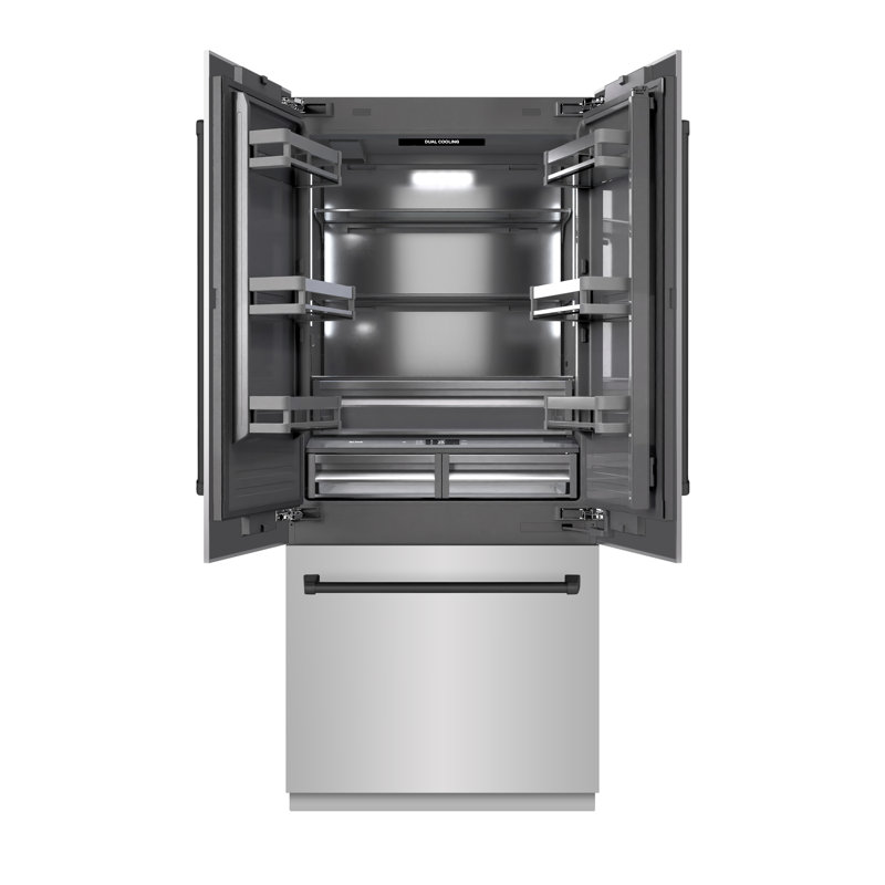 ZLINE Autograph Edition 36 in. 19.6 cu. ft. French Door Built-In Bottom Freezer Refrigerator with Water Dispenser and Ice Maker in Stainless Steel with Graphite Gray Interior and Accents