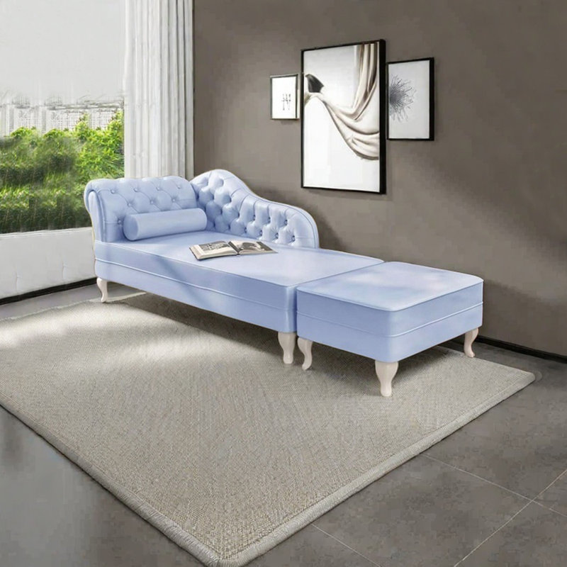 Éponge légère de luxe et fauteuil inclinable en bois massif, Bleu clair, Orienté à gauche (vu de face), Blanc