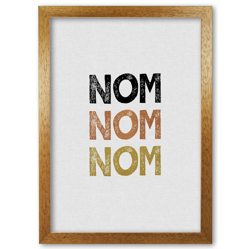 Nom Nom Nom 1 Piece Wall Art, 42 cm H x 30 cm W x 5 cm D, Honey Oak Frame