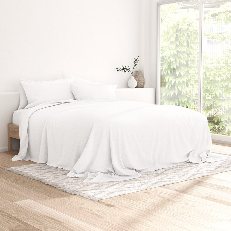 Ensemble de draps 100% coton, Blanc, Ensemble de draps pour lit double avec 2 taies d'o