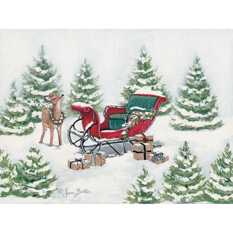 Impression de traîneau de Noël sur toile par Sara Baker, H 24 po x l 36 po