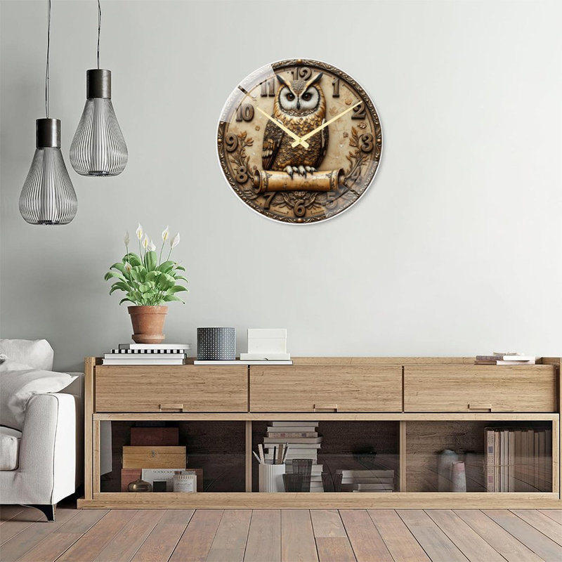 Owl Wall Clock Art - 24‘’ Modern Glass Wall Clock
