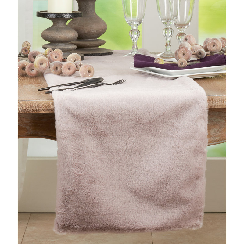 Gray Faux Rabbit Fur Table Runner 23 x 19 in