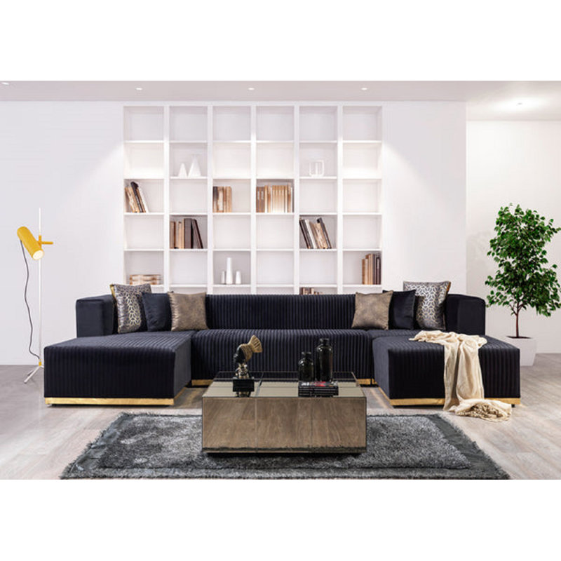 Canapé modulaire en velours 4 pièces Juliana, Velours noir
