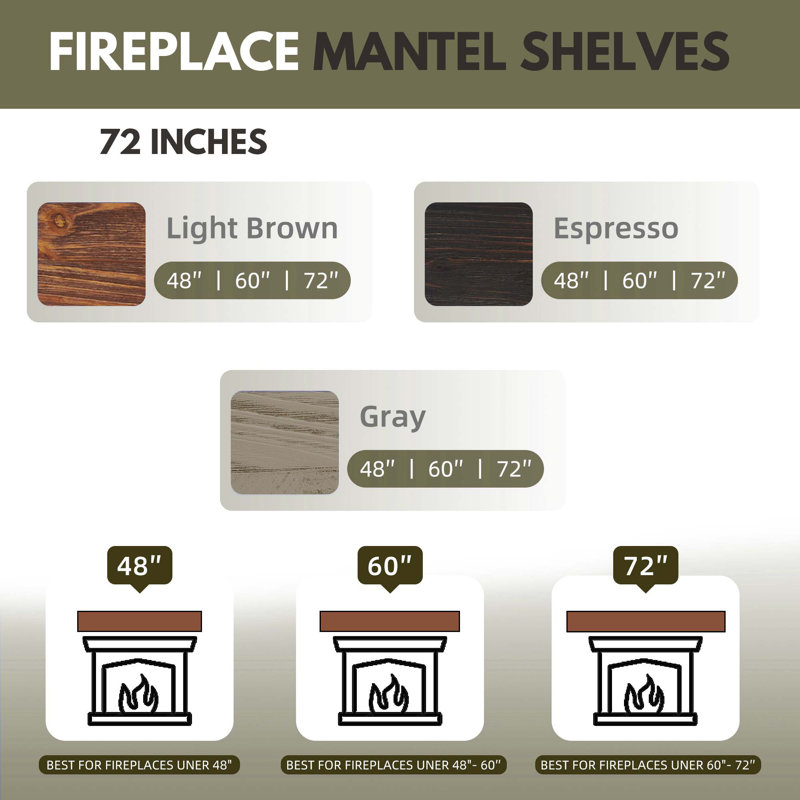Rustic Wood Floating Fireplace Mantel Shelf – Wall-Mounted Home Decor, 72"