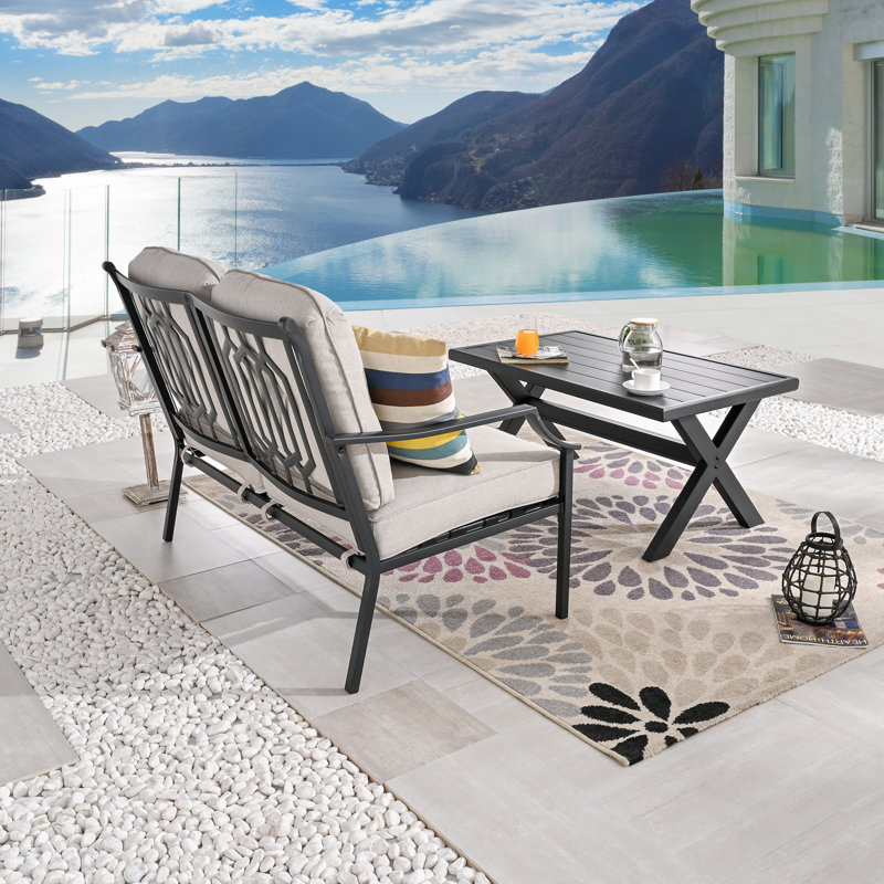 2-Piece Outdoor Patio Loveseat Set, Beige