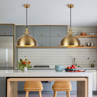 2-Light 15.7 Inches Oversized Large Hammered Large Dome Industrial Pendant Light For Kitchen, Dining Room Living