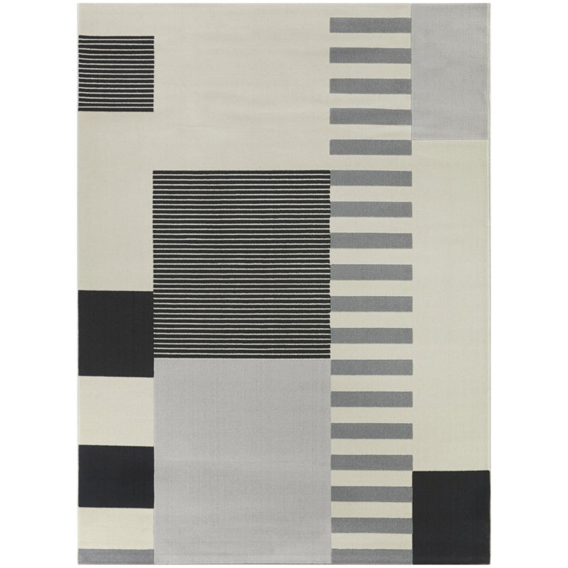 Tapis gris / noir / ivoire Careese, Rectangle 8 pi 9 po x 12 pi