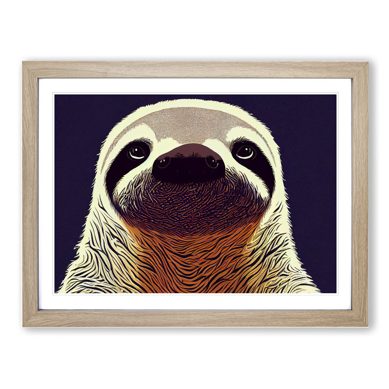 Adorable Sloth - Single Picture Frame Print, Oak Framed, 25cm H x 34cm W x 2cm D