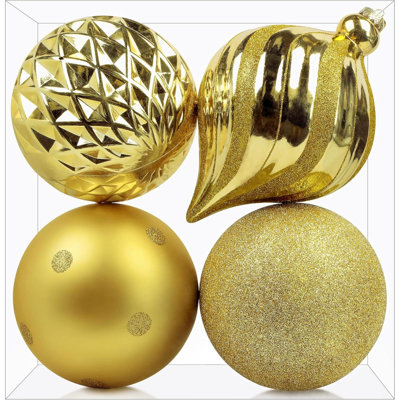 4Ct 6 Inch Large Christmas Tree Balls Ornaments, Colored Shatterproof Plastic Decorative Baubles Decorations For Xmas Tree Decor Holiday Party Wedding Decoration (Glold, 150Mm)