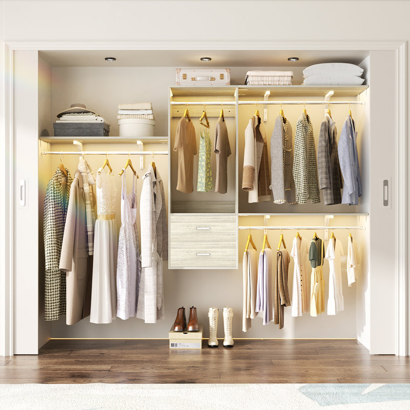 Closet System With 2-Drawers, Laundry Room Organizer, Walnut