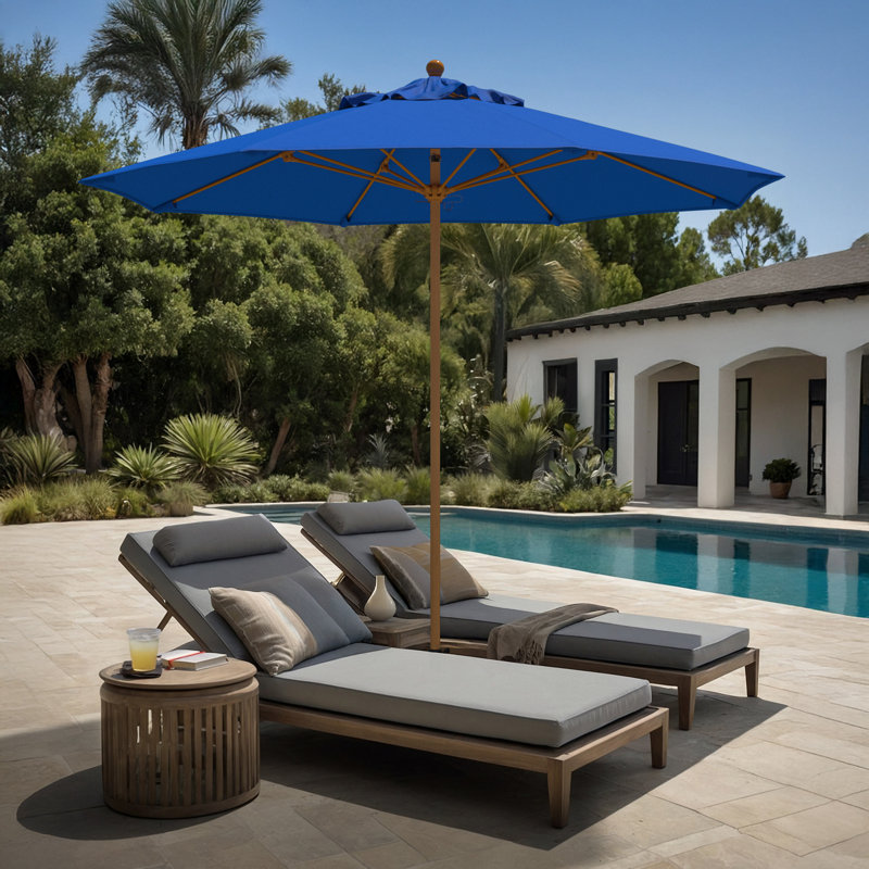Parasol en bois de teck 9 pi, 103" H x 101" W x 101" D, Bleu pacifique