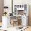 Bureau d'ordinateur en L avec armoire de rangement et prise de courant-538821216