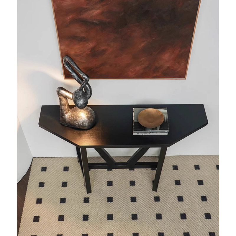 Wabi Sabi Black Solid Wood Console Table, Geometric X-Shaped Support Angular Narrow Entryway Sofa Table For Hall Wall Display Storage