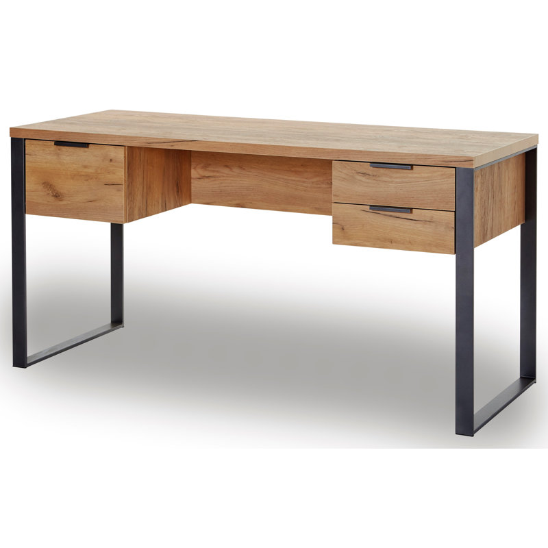 Bureau d'écriture avec rangement en métal Draylen, Cœur de chêne