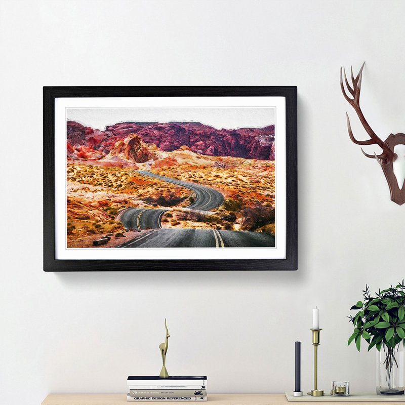 The Valley of Fire in Nevada - Picture Frame Painting Print, 48cm H x 65cm W x 2cm D, Black Framed