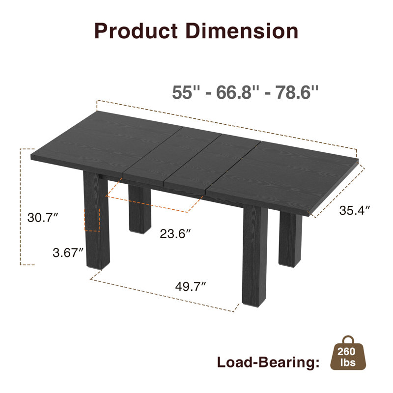 Rectangular Extendable Dining Table, Black