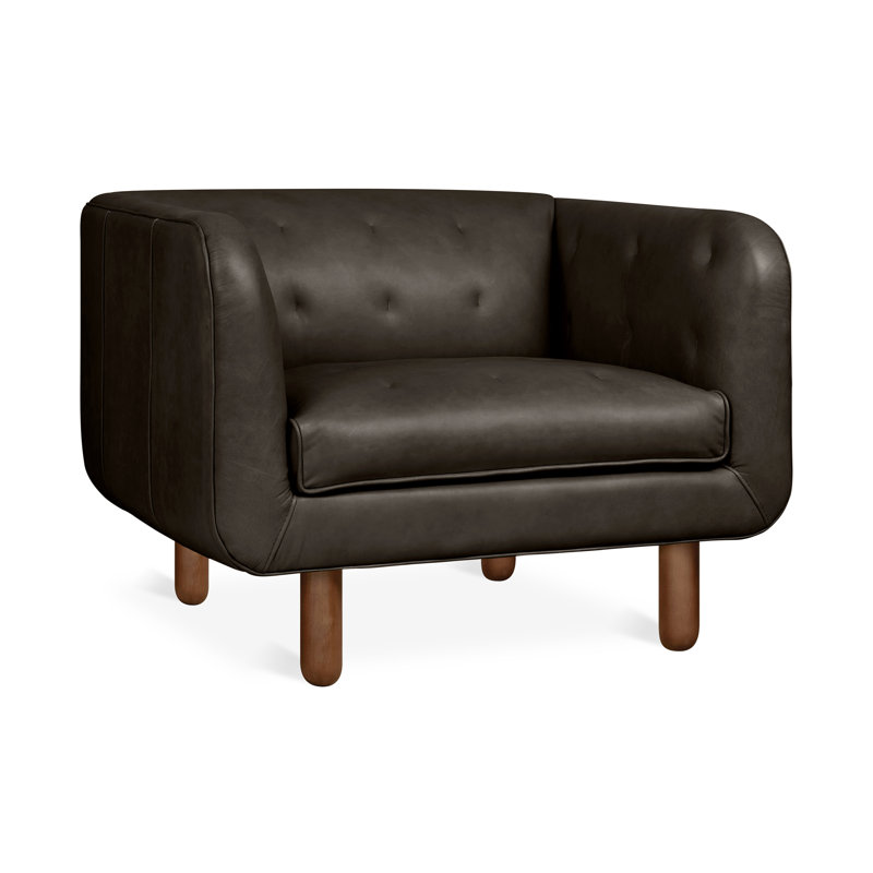 Fauteuil Beaconsfield en cuir noyer whisky, Cuir à équipement véritable noir