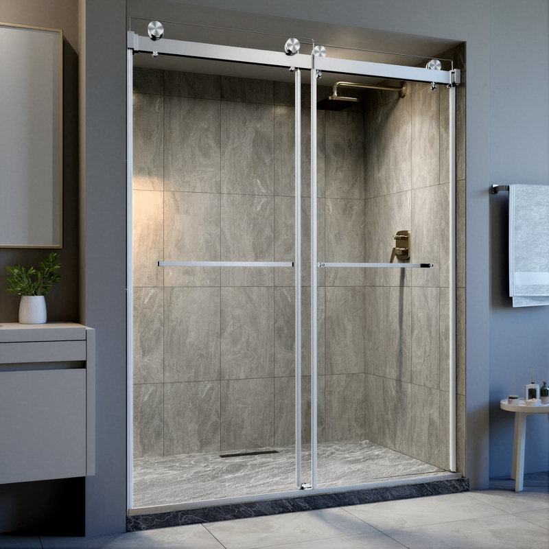 Porte de douche coulissante double sans cadre de 56 à 60 po x H 78 po avec verre trempé nickel certifié Sgcc de 10 mm