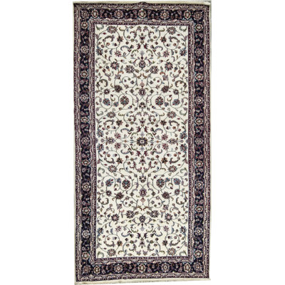 Tapis bleu marine et ivoire de haute qualité noué à la main