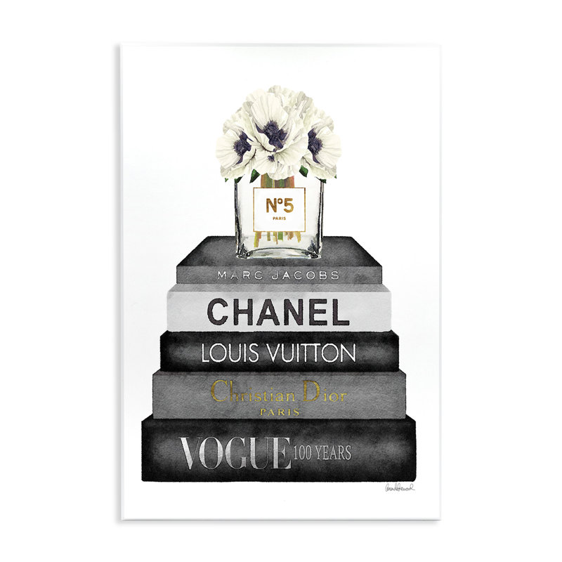 Créateur de mode, pile de livres, aquarelle noir et blanc - impression d'art graphique, H 15 po x l 10 po