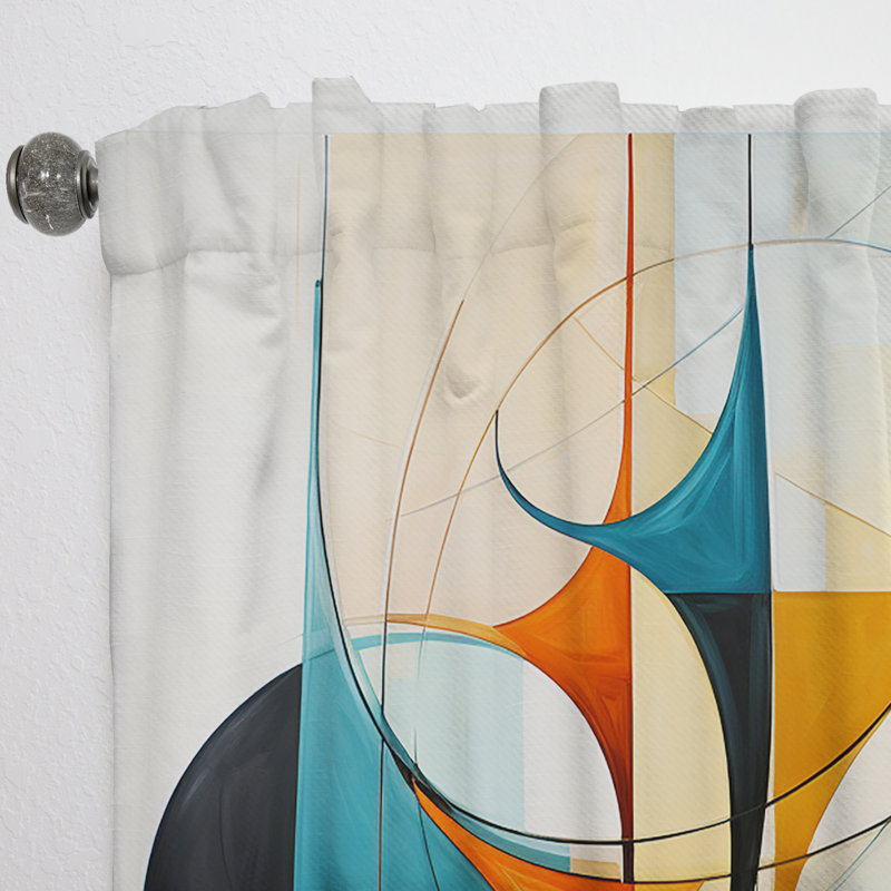 Rideau obscurcissant abstrait orange Mid Century Harmony In Geometric I - Mid-Century - 1 panneau, L 52 po x L 90 po