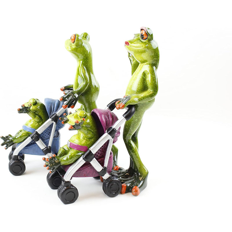 Novelty Funny Frog Family Figurines ~ Frog Family Mommy Daddy Stroller Frog Baby Frogs Tabletop Statue Home Décor