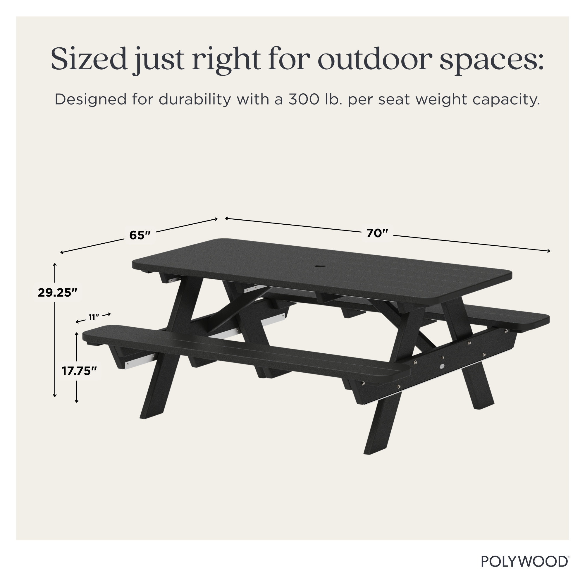 POLYWOOD Park 72" Picnic Table, Slate Gray