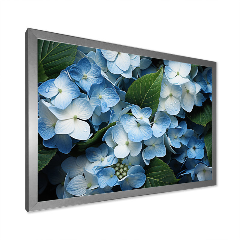 «Blue Hydrangea Field», vue aérienne sur toile, H 12 po x l 20 po x P 1 po, Cadre photo argenté