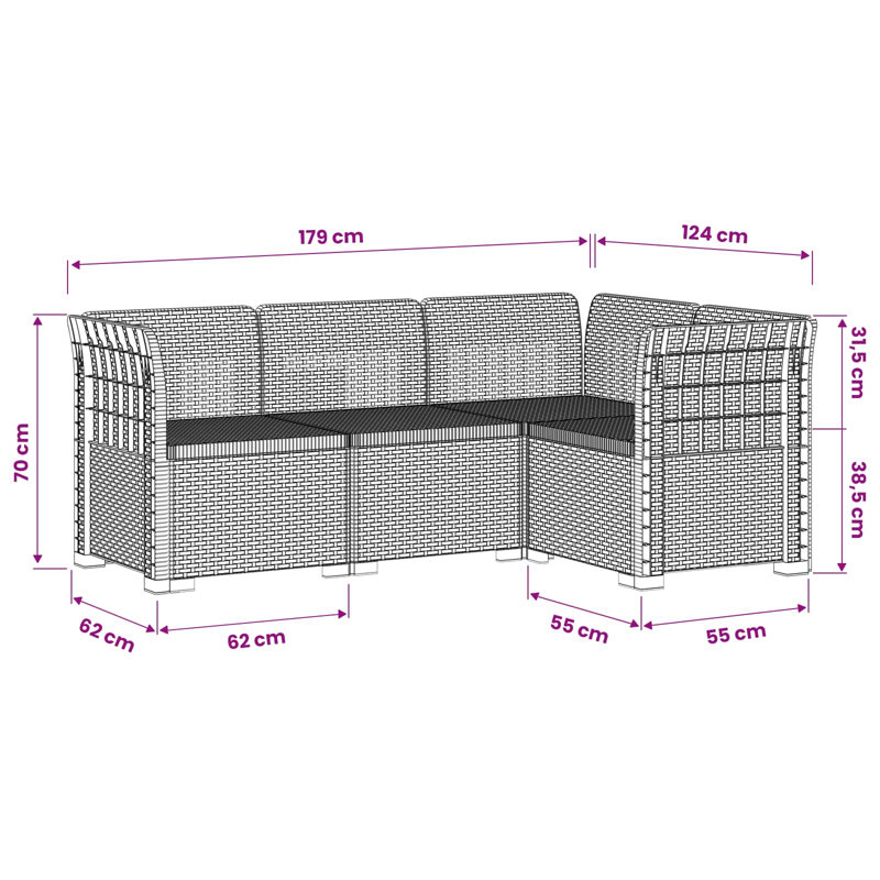  Garden Sofa Rattan Look PP Outdoor Seating Contemporary Furniture Patio, White