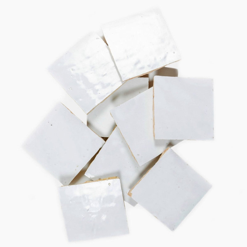 Pure White Zellige Ceramic Wall Tile 4x4, Pure White