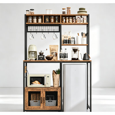 Support pour micro-ondes avec prise de courant, support de rangement de cuisine industriel avec support de réfrigérateur pour garde-manger, salon et cuisine